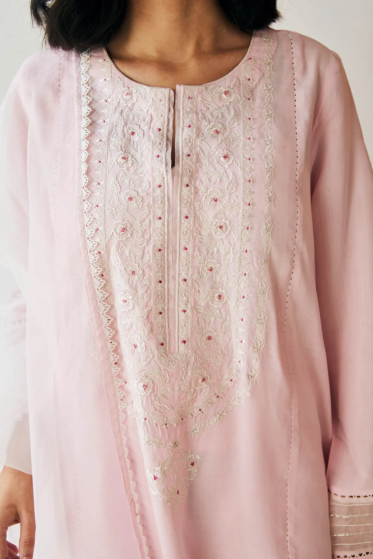 Powder Pink Embroidered Salwar Kameez with Dupatta Suit