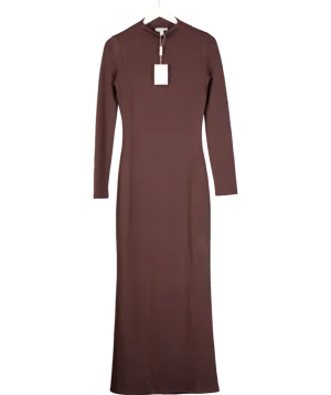 PRETTY LAVISH Brown Mabel High Neck Jersey Maxi Dress UK 8