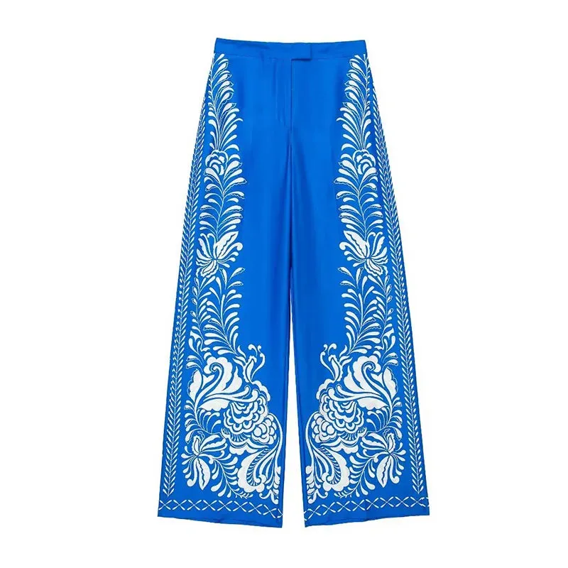 Print Turn-Down Collar Long Sleeves Single Breasted Shirts High Waist Pants