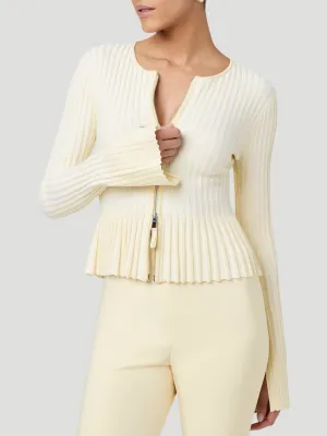 Priscilla Zip-Front Cardigan in Butter