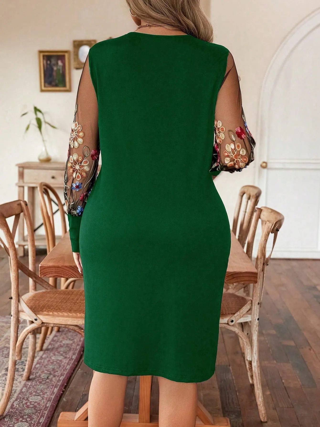 Privé Plus Size Women's Knitted Dress With Sheer Sleeves
