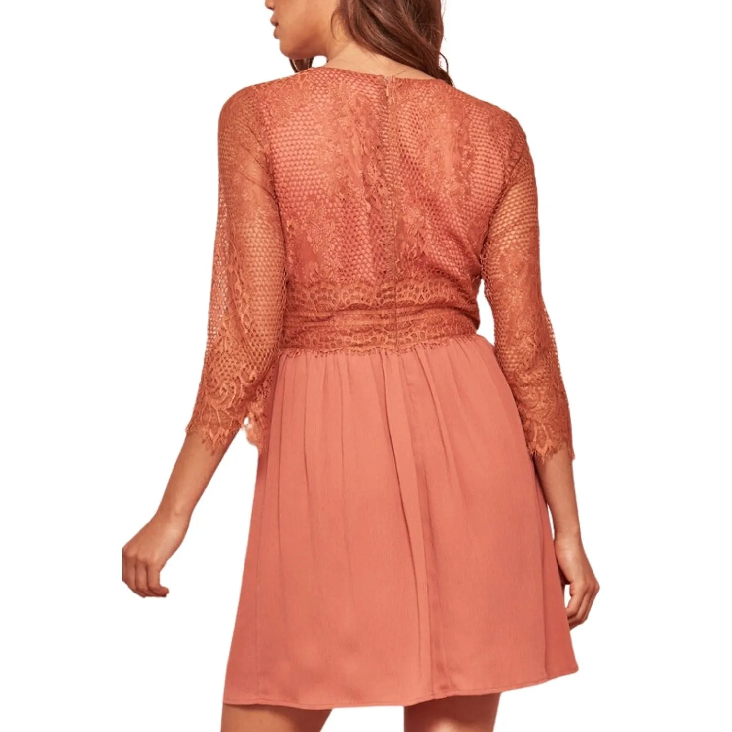 Promesa Persimmon 3/4-Sleeve Eye Lash Lace Flared Mini Dress JDC9483-PERSIMMON