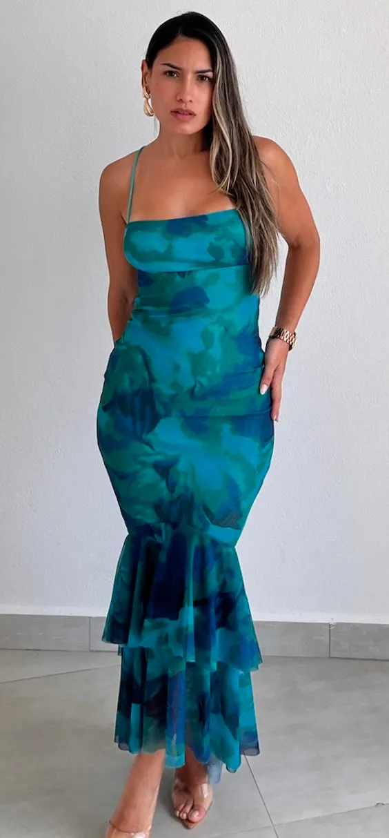 Prominet Charm Green Print Midi Dress