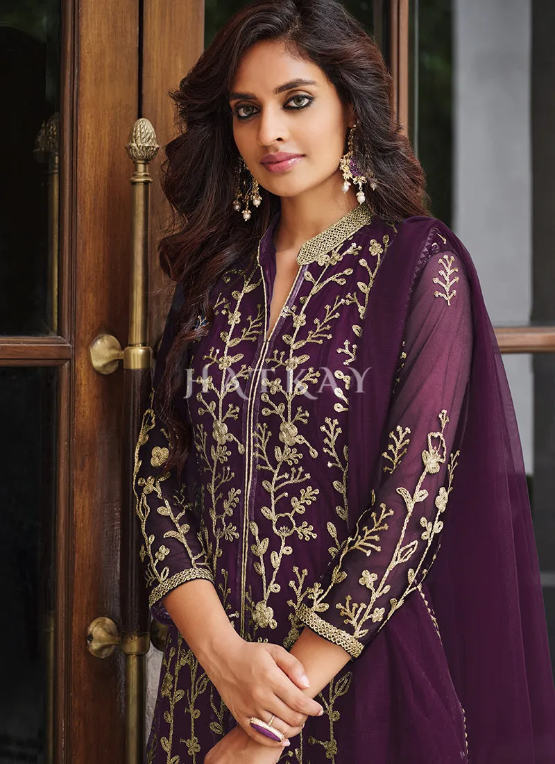 Purple Embroidered Designer Anarkali Suit