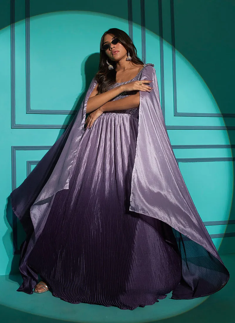 Purple Sequence Embroidery Ombré Kalidar Anarkali Gown