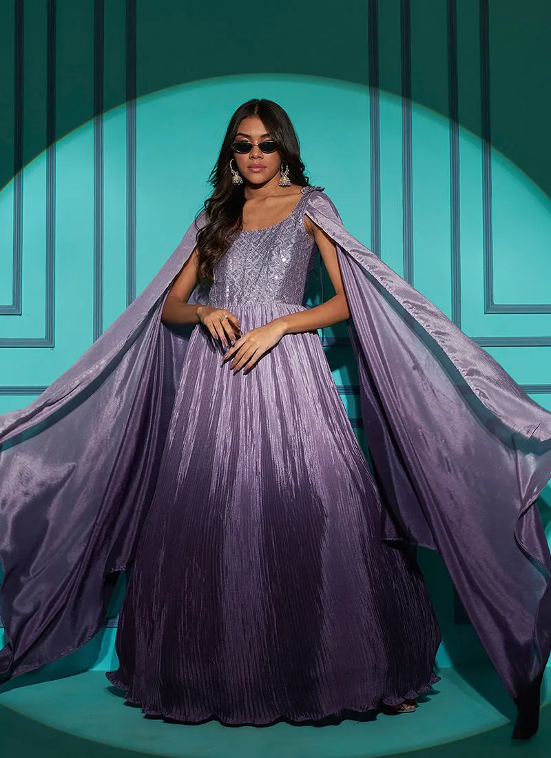 Purple Sequence Embroidery Ombré Kalidar Anarkali Gown
