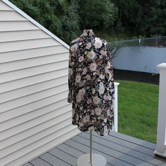QED London Women's Open Robe Duster Black Floral Print Size Small