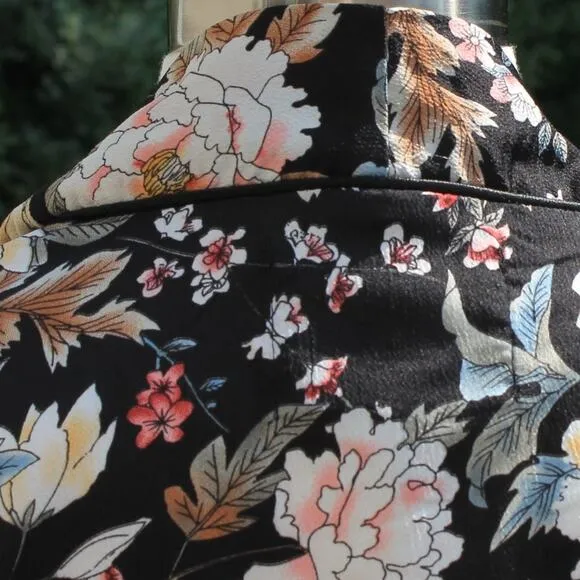 QED London Women's Open Robe Duster Black Floral Print Size Small