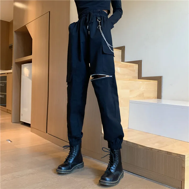 "BLACK THIGH ZIPPERED " PANTS N102102