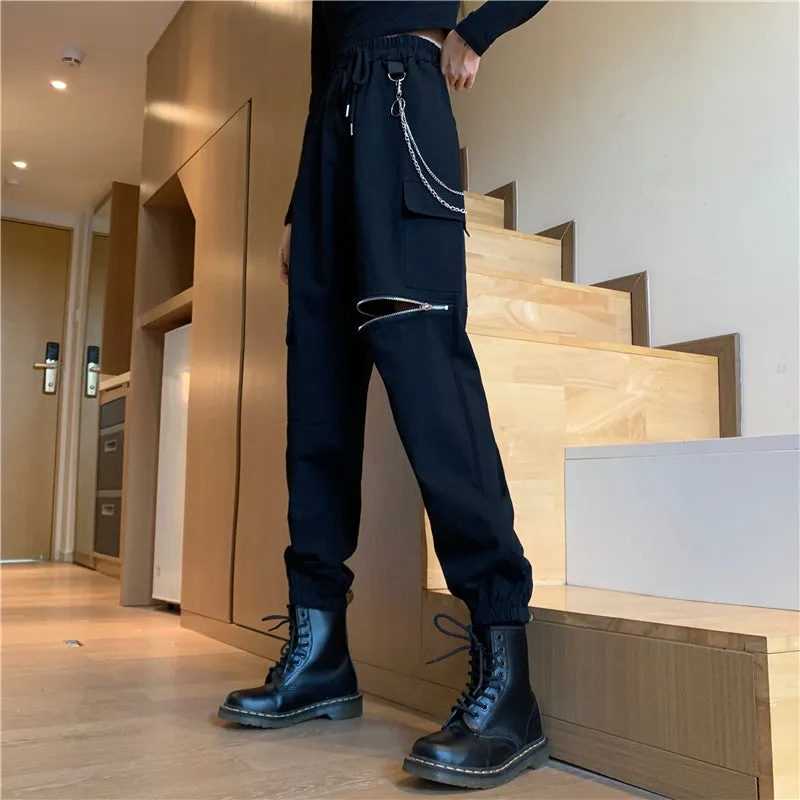 "BLACK THIGH ZIPPERED " PANTS N102102