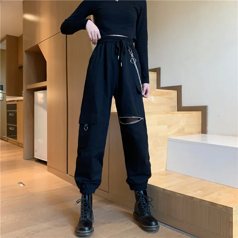 "BLACK THIGH ZIPPERED " PANTS N102102