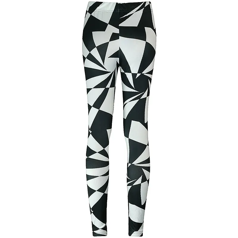 "BLACK WHITE GEOMETRIC PATTERN STITCHING" LEGGINGS N042706