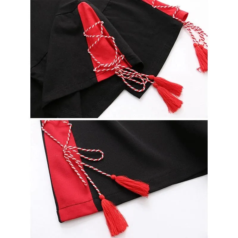 "DEER EMBROIDERY TASSELS LACE UP" T-SHIRT SHORTS SET N081207