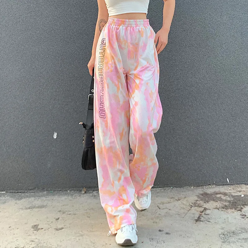 "PINK TIE-DYE ALPHABET PRINT" PANTS N090106