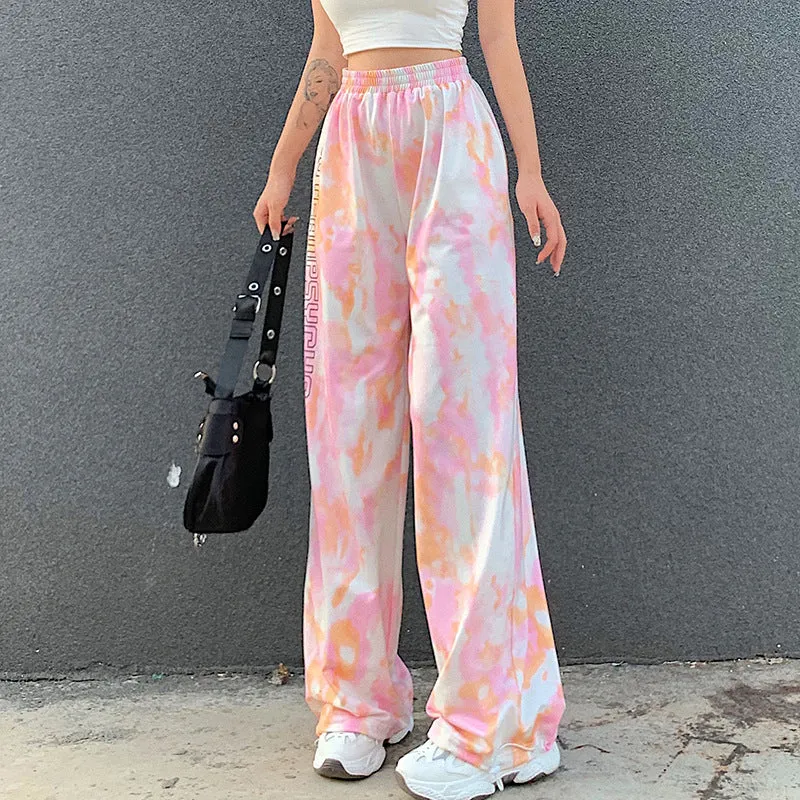 "PINK TIE-DYE ALPHABET PRINT" PANTS N090106
