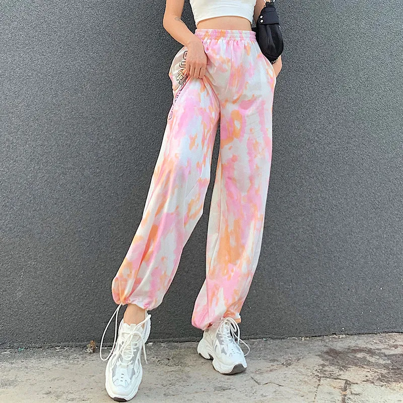 "PINK TIE-DYE ALPHABET PRINT" PANTS N090106