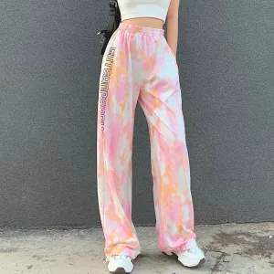 "PINK TIE-DYE ALPHABET PRINT" PANTS N090106