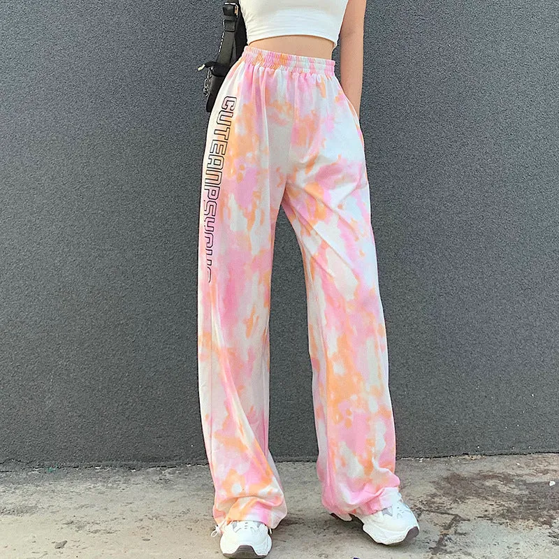 "PINK TIE-DYE ALPHABET PRINT" PANTS N090106