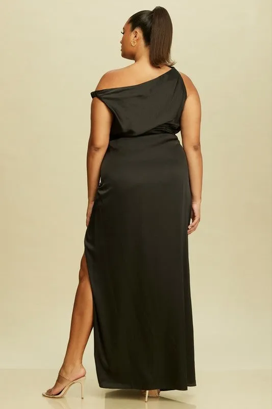 Radiant Mood Black Satin Long Dress