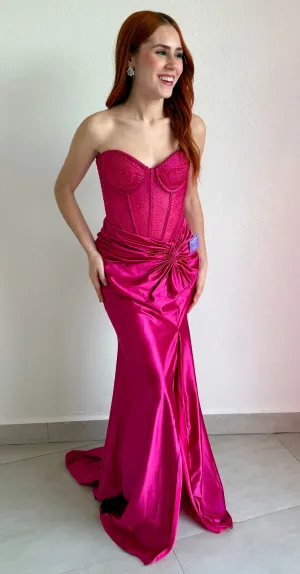Rare Presence Pink Corset Rhinestones Formal Gown