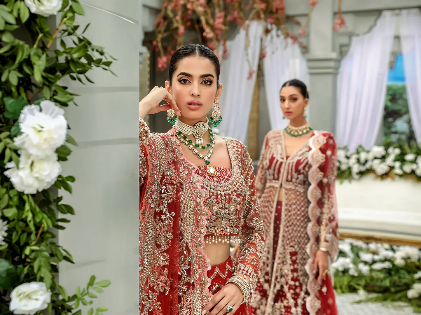 Red Front Open Gown Lehenga Pakistani Wedding Dresses
