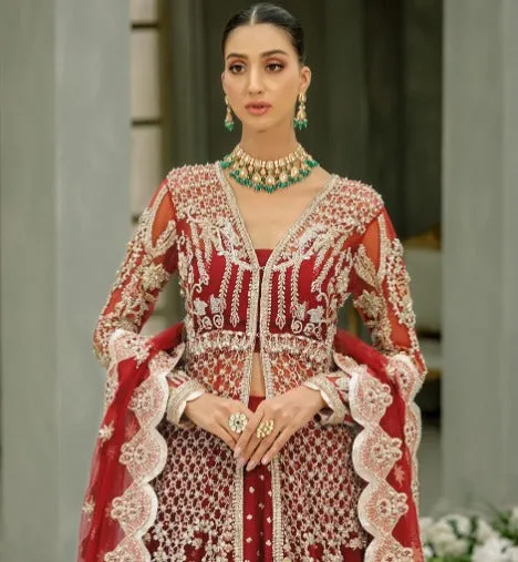 Red Front Open Gown Lehenga Pakistani Wedding Dresses