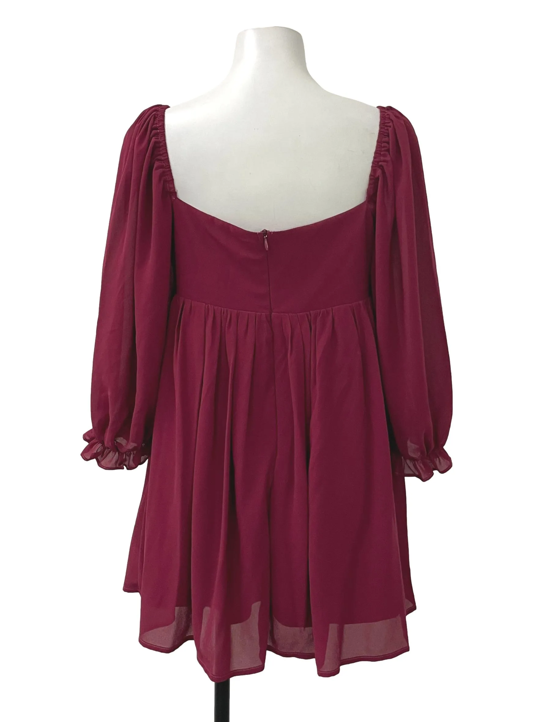 Red Square Neck Babydoll Pleated Dress