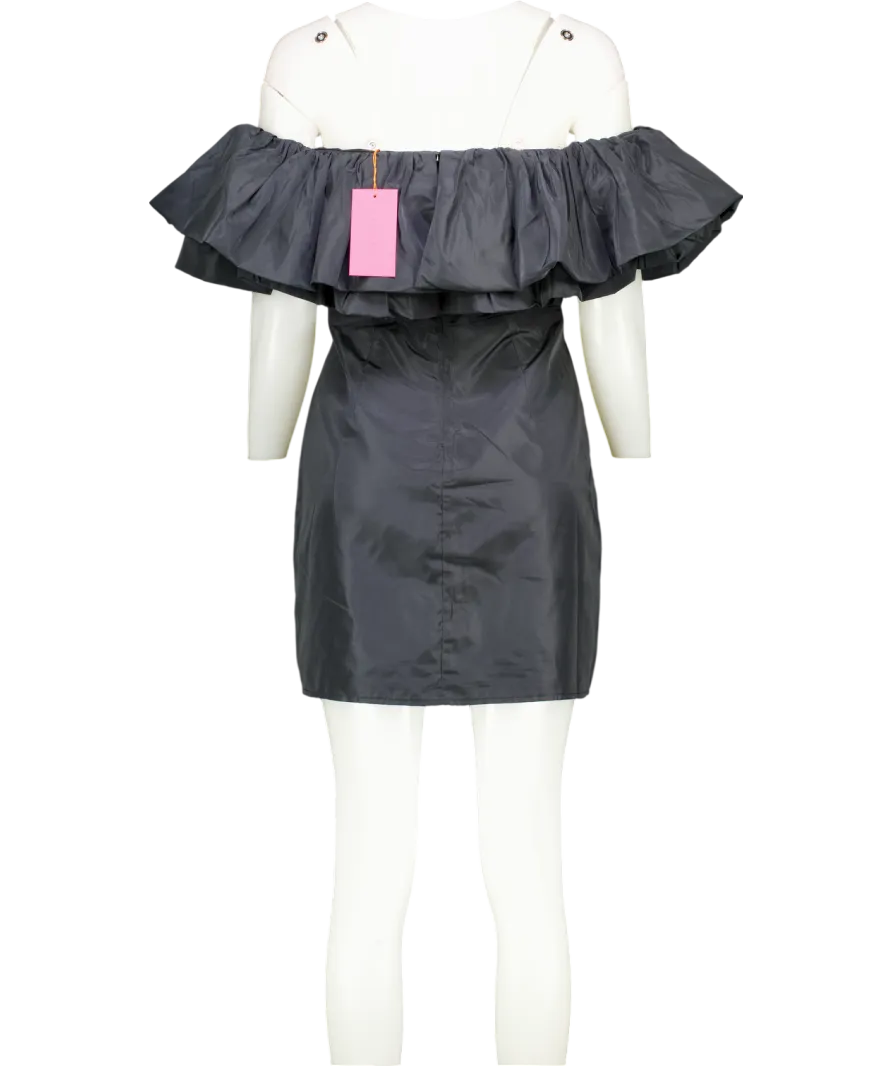 Rhode Resort Black Vivi off the Shoulder ruffle Mini Dress UK 14