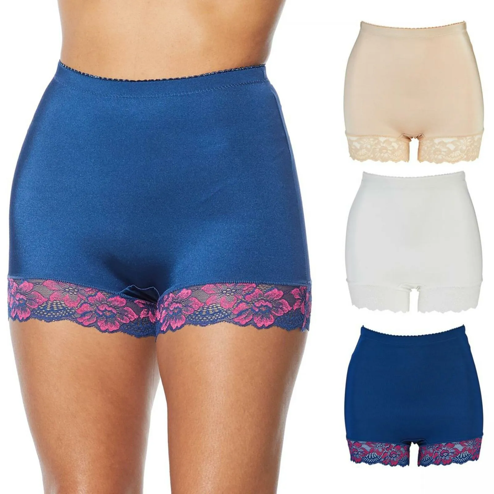 Rhonda Shear Women's 3 Pack Smooth Pin Up Panties with Lace Trim