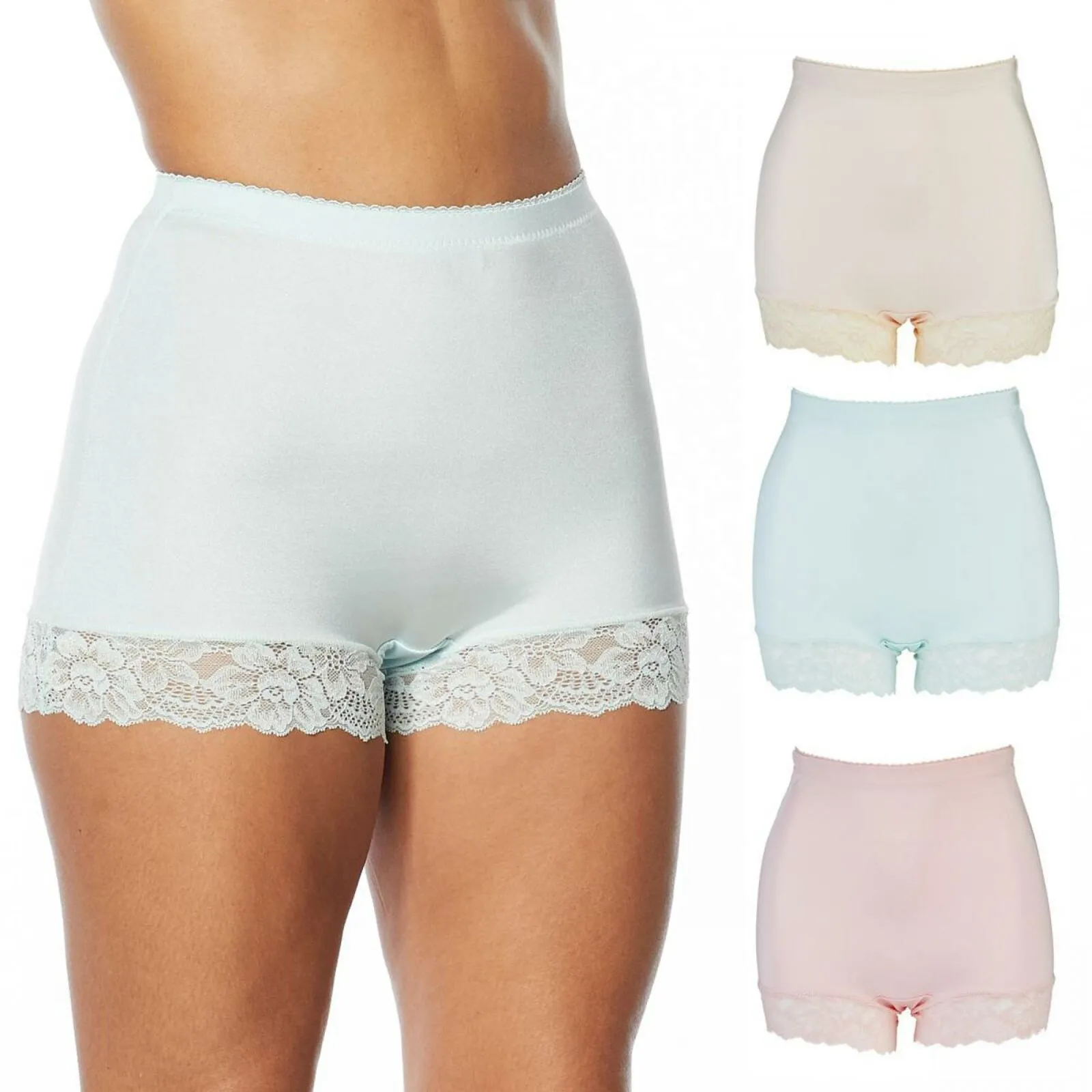 Rhonda Shear Women's 3 Pack Smooth Pin Up Panties with Lace Trim
