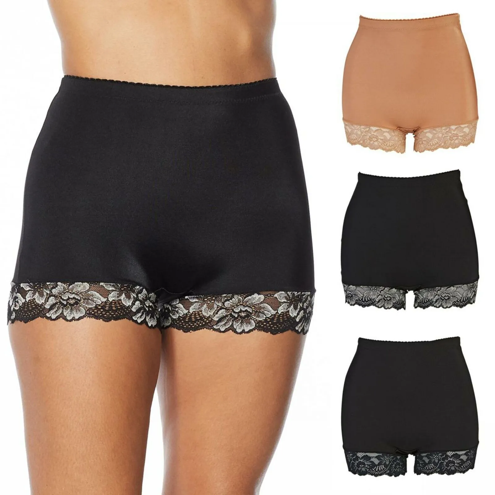 Rhonda Shear Women's 3 Pack Smooth Pin Up Panties with Lace Trim