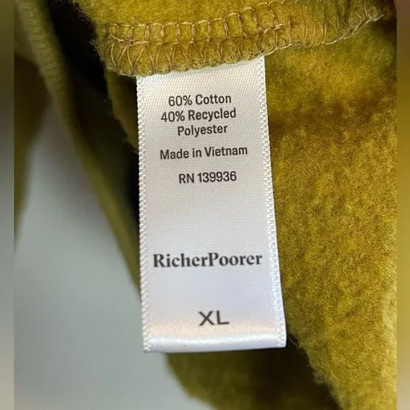 Richer Poorer recycled fleece sweatshirt Crewneck XL in golden verde