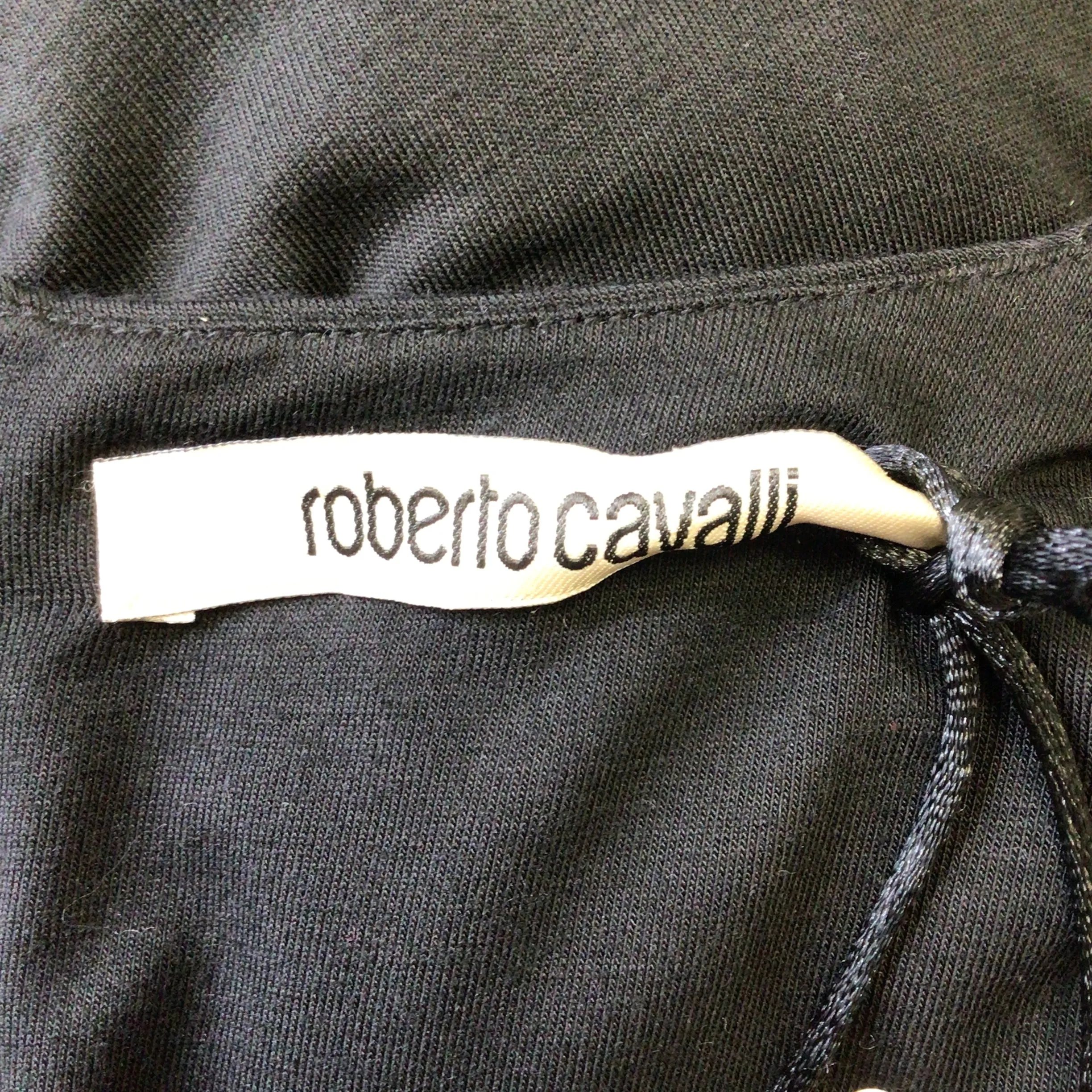 Roberto Cavalli Black / Gold Tiger Tooth Charm Detail Ruched Long Sleeved Fitted Midi Dress