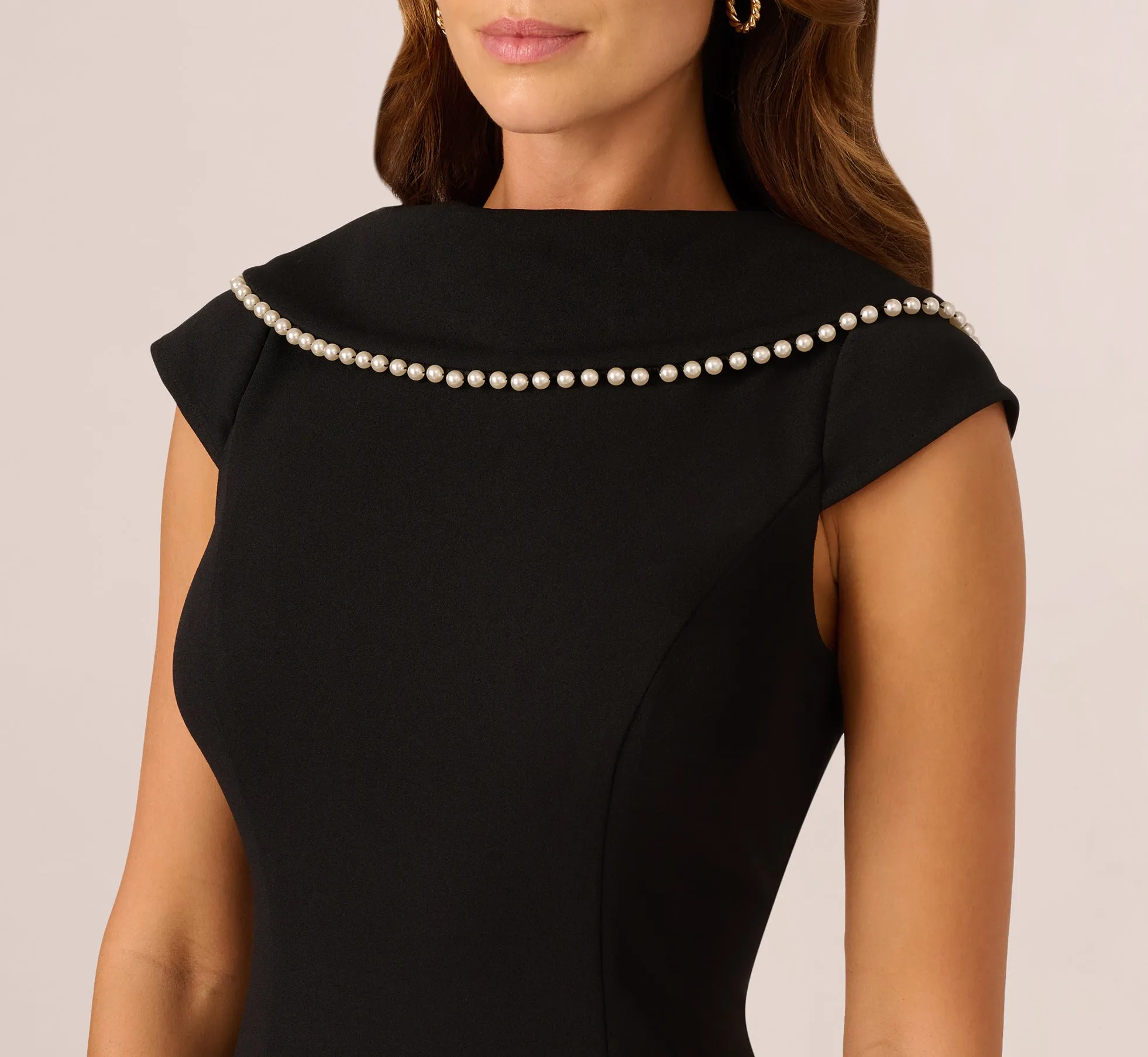 Roll Neck Pearl Midi Dress In Black