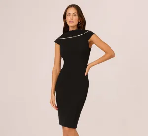 Roll Neck Pearl Midi Dress In Black
