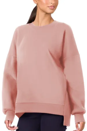 Rose Tan Uneven Hem Drop Shoulder Sweatshirt