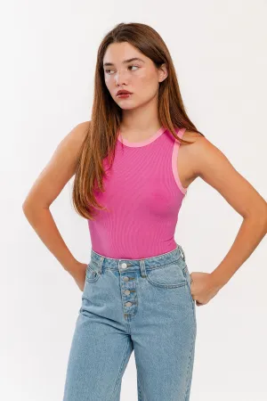 Round Neck Sleeveless Ribbed Color Block Bodysuit