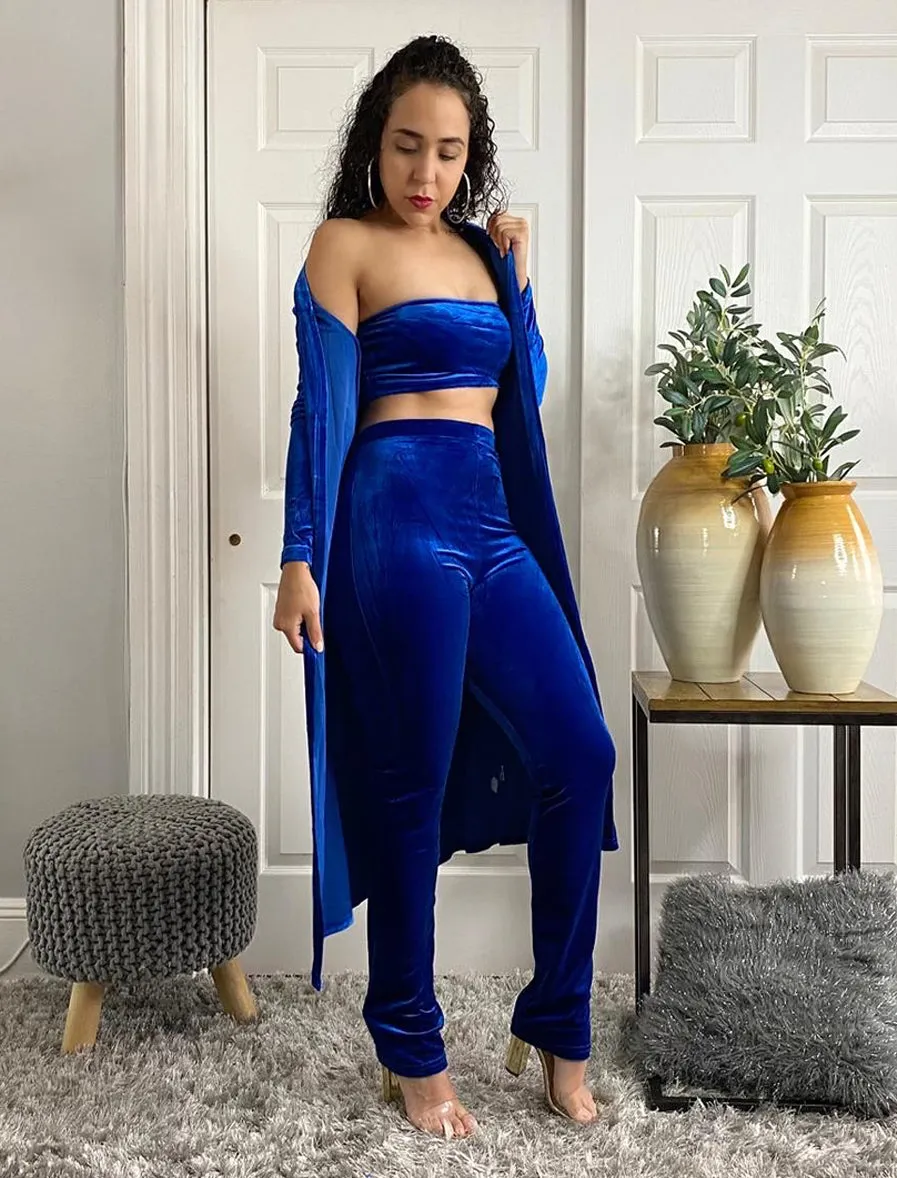 Royal Blue Velvet 3 Piece Outfit Set