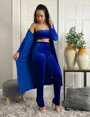 Royal Blue Velvet 3 Piece Outfit Set