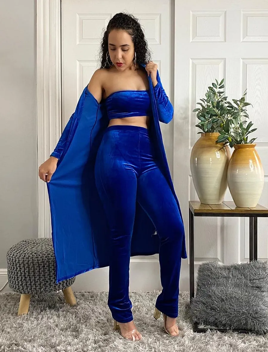Royal Blue Velvet 3 Piece Outfit Set