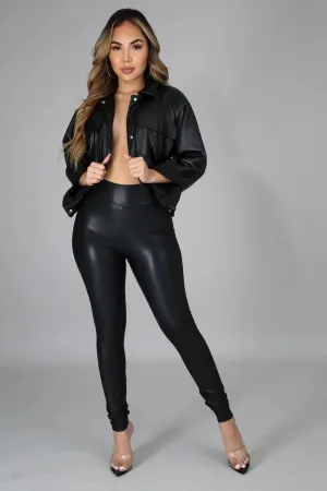Ruched leatherette leggings