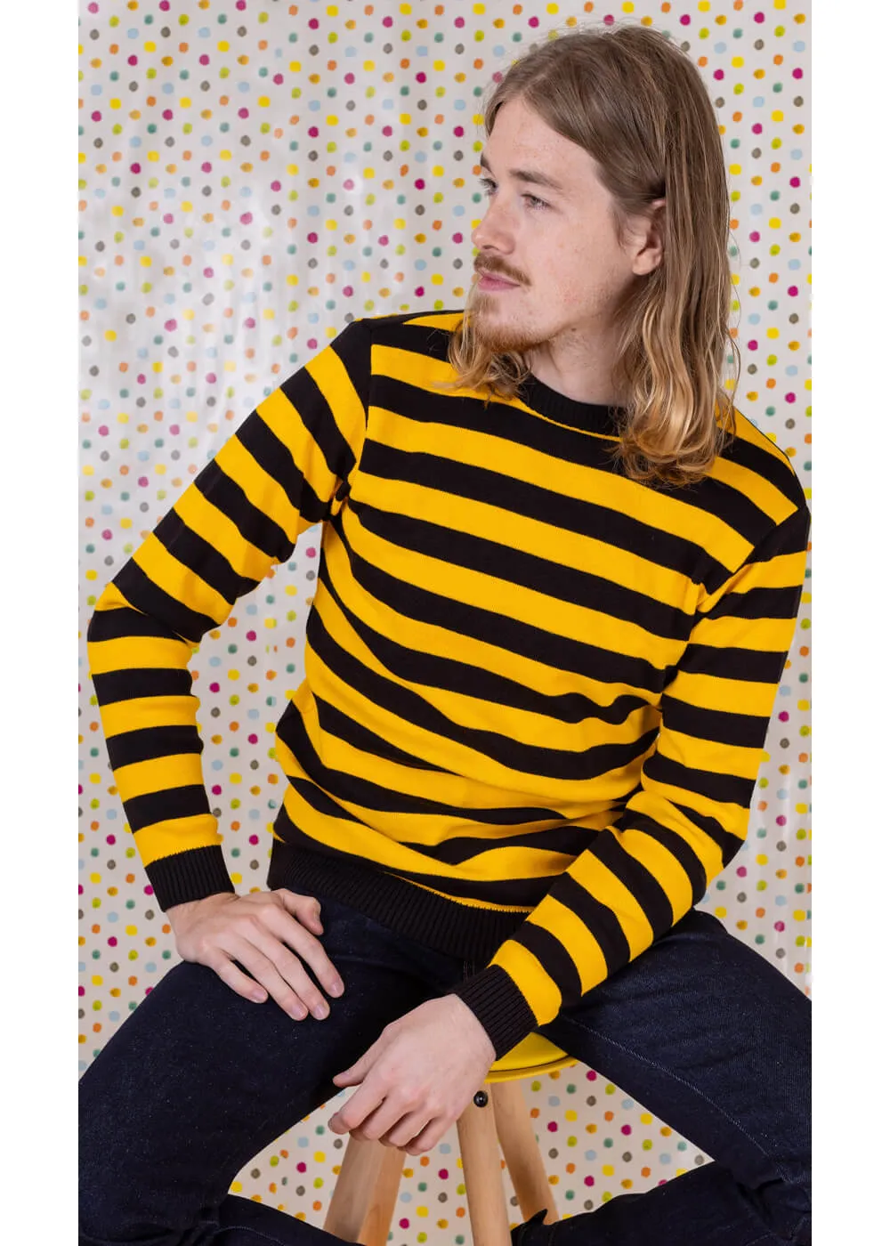 Run &amp; Fly Retro Striped 70's Jumper Yellow Black
