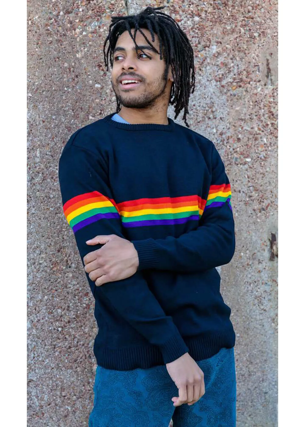 Run and Fly Rainbow Vibe 70's Jumper Navy Blue