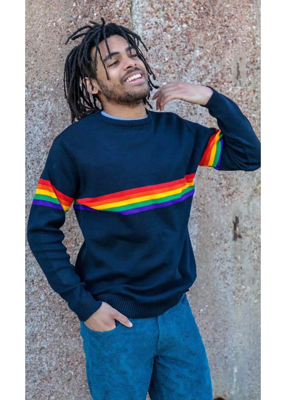 Run and Fly Rainbow Vibe 70's Jumper Navy Blue