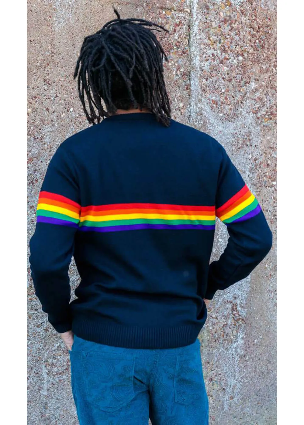 Run and Fly Rainbow Vibe 70's Jumper Navy Blue