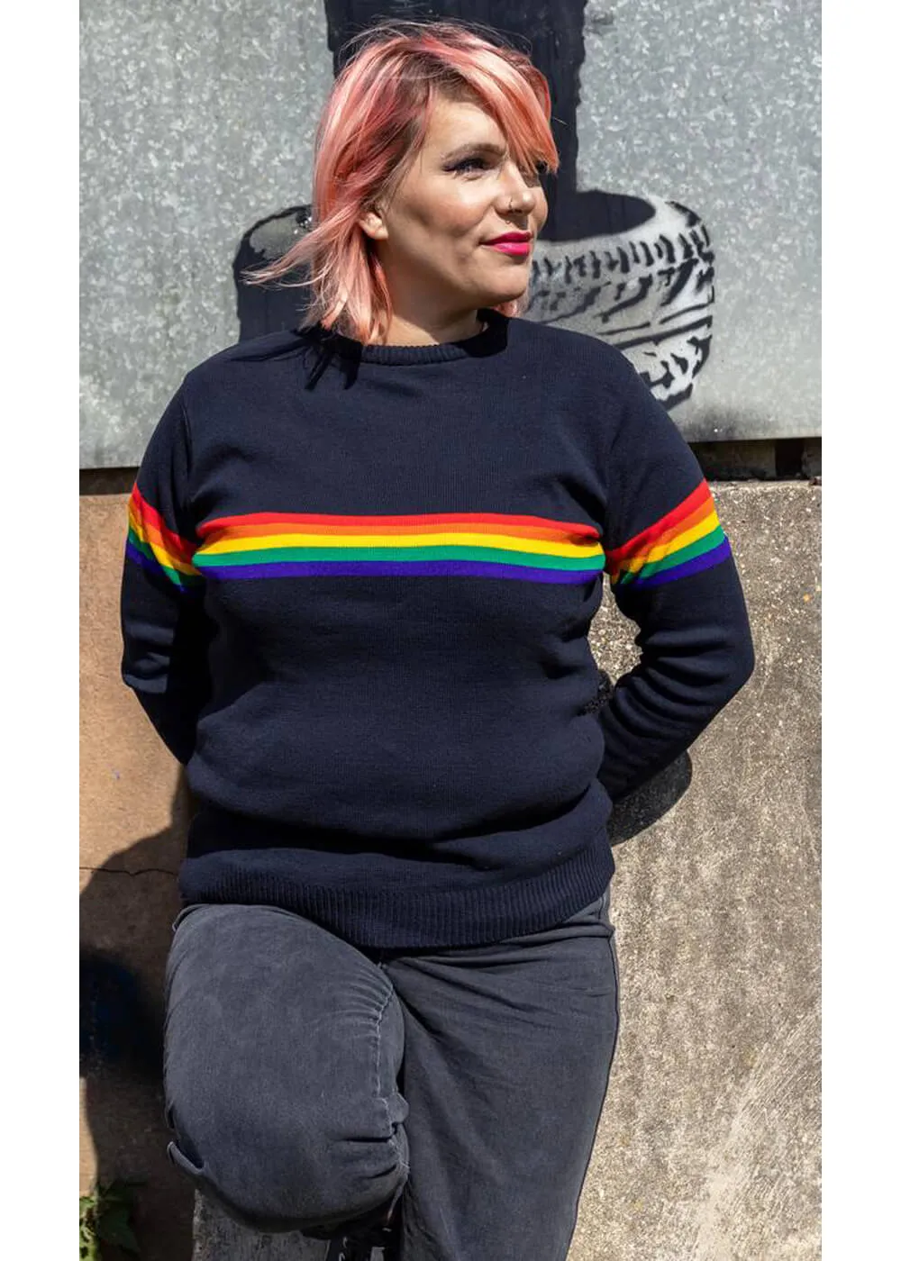 Run and Fly Rainbow Vibe 70's Jumper Navy Blue