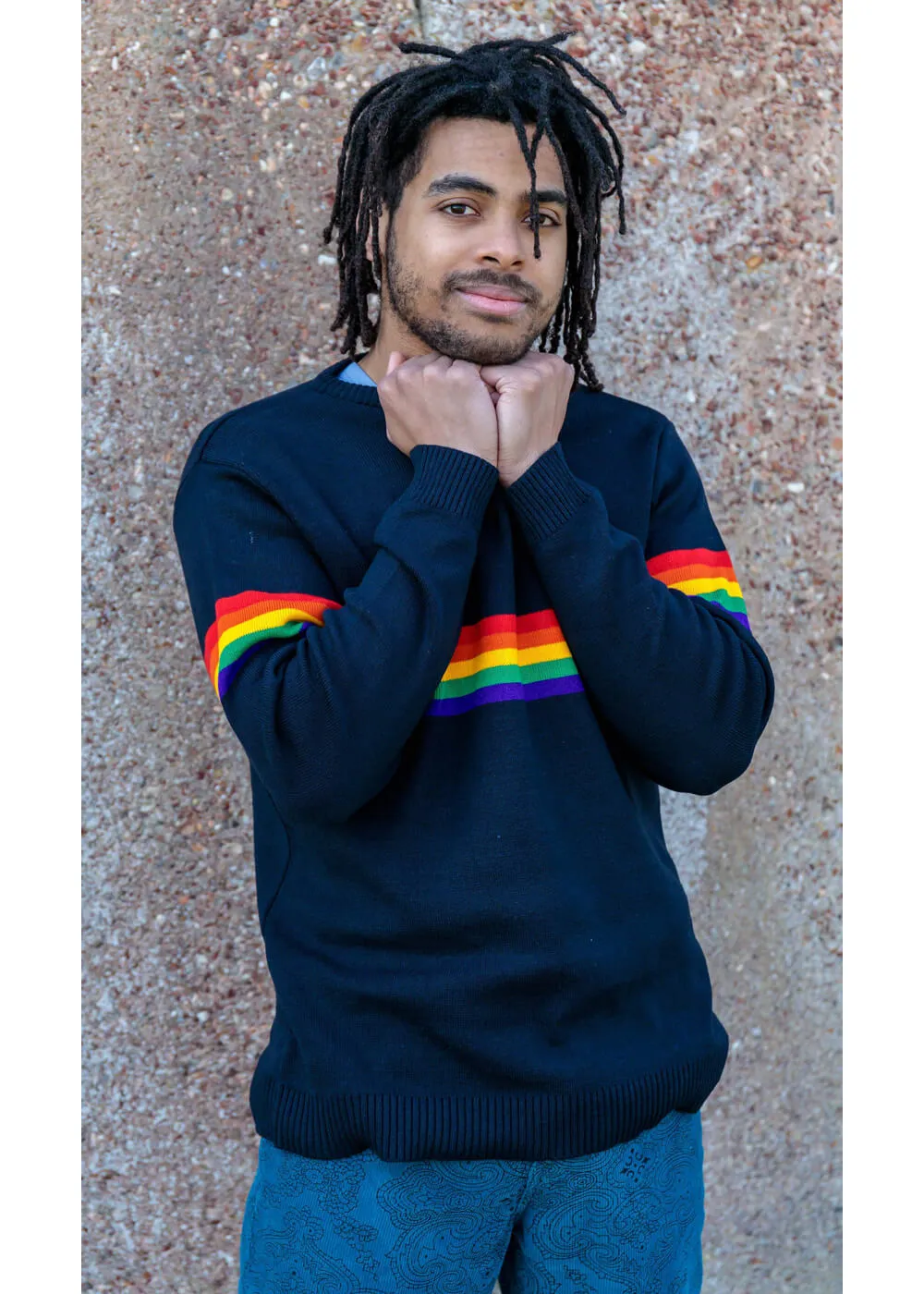 Run and Fly Rainbow Vibe 70's Jumper Navy Blue