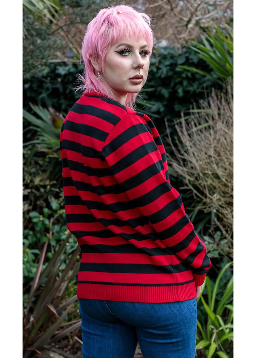 Run and Fly Retro Striped 70's Jumper Black Red