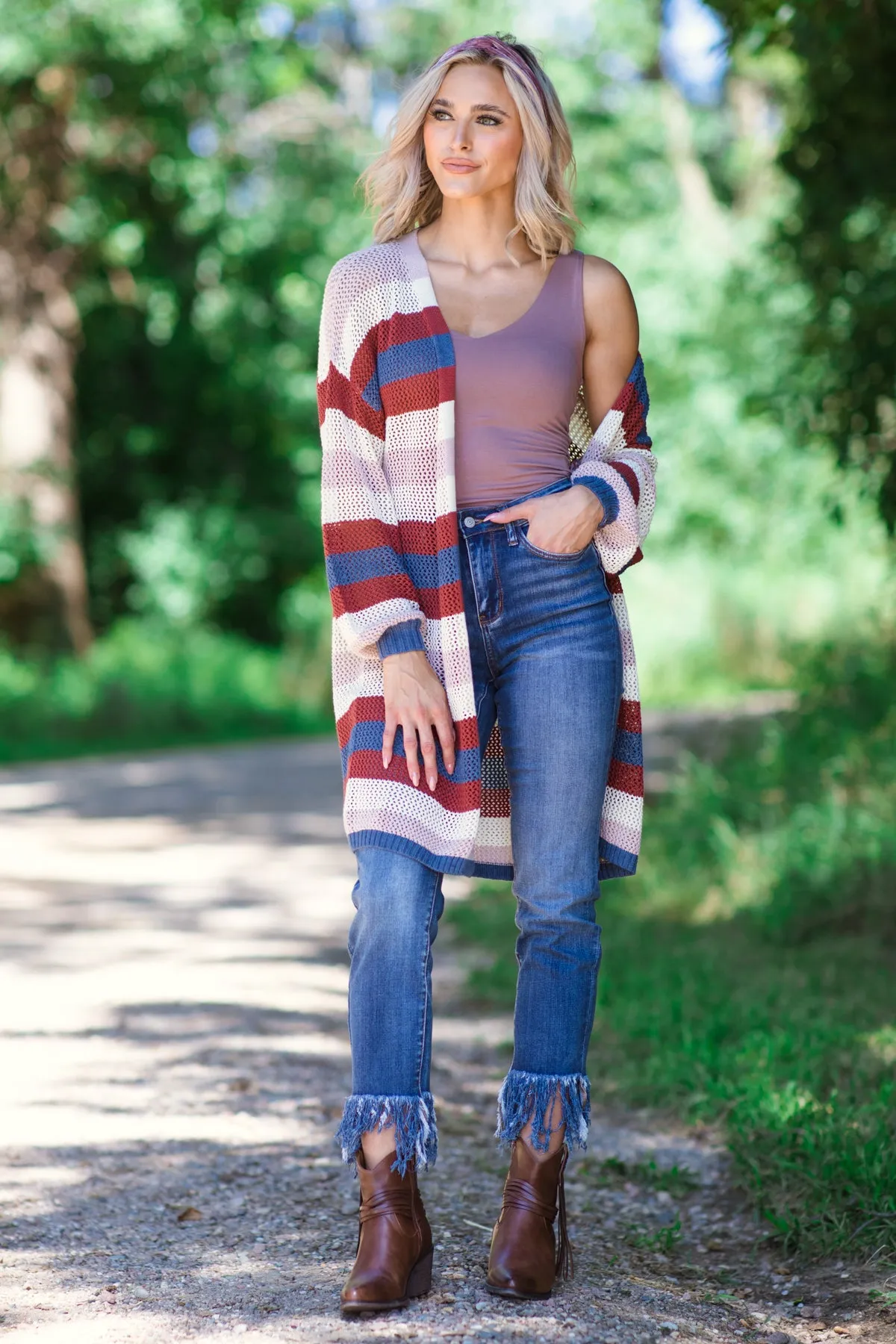 Rust Multicolor Fisher Net Cardigan