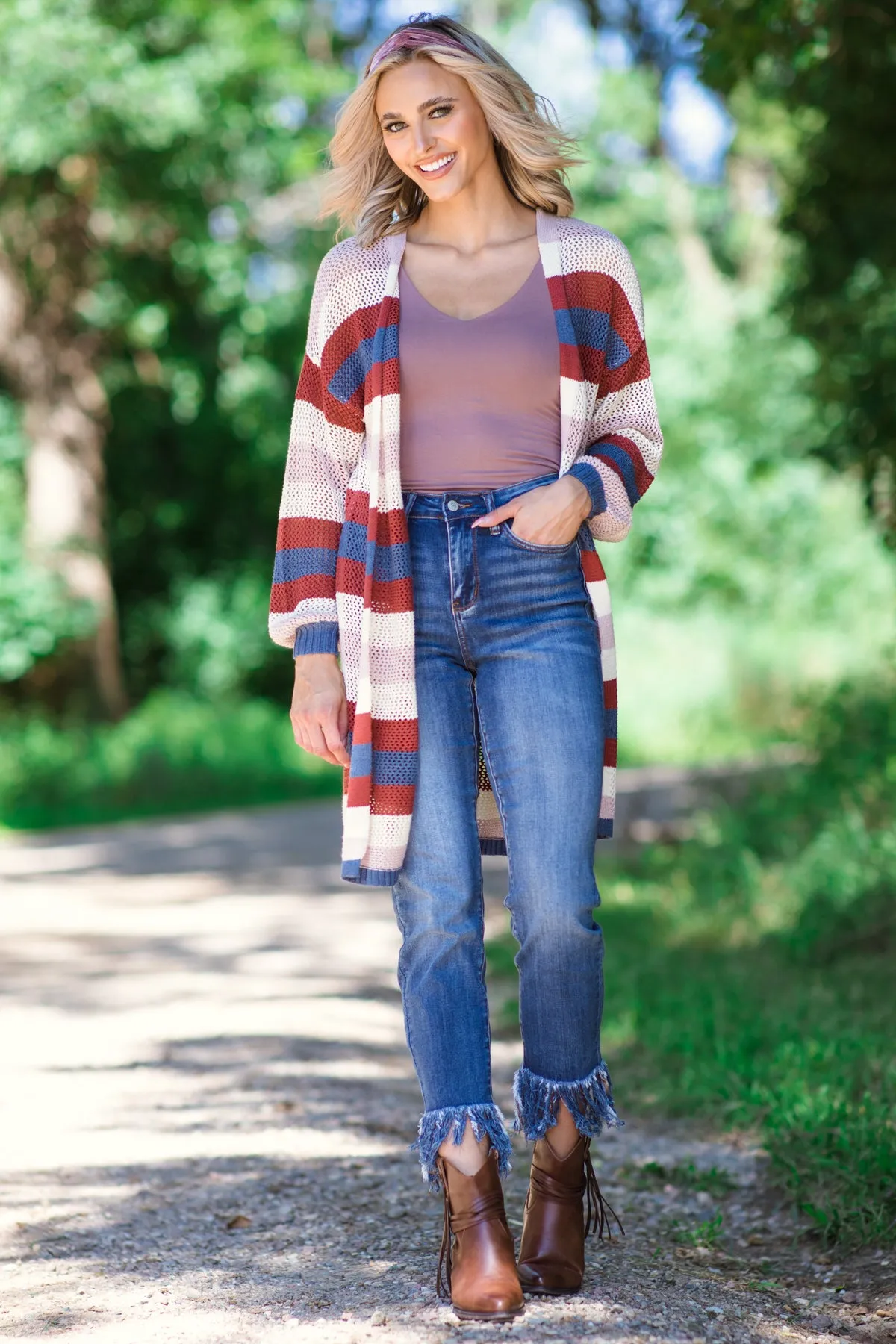 Rust Multicolor Fisher Net Cardigan